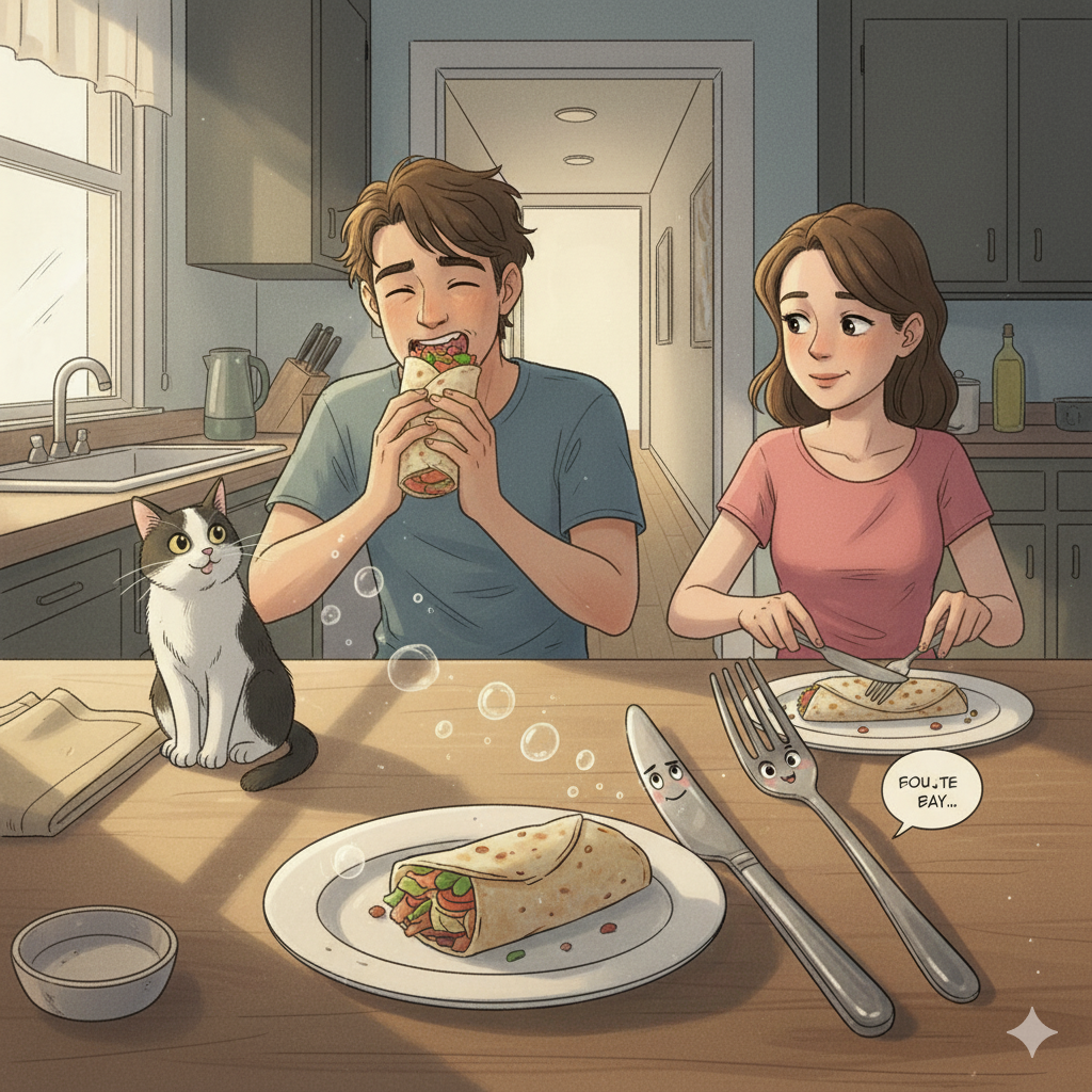 Illustration de la nouvelle 'Fourchette et Couteau - Une rencontre