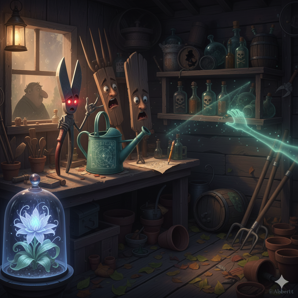 Illustration de la nouvelle 'Sécateur, binette et arroisir'