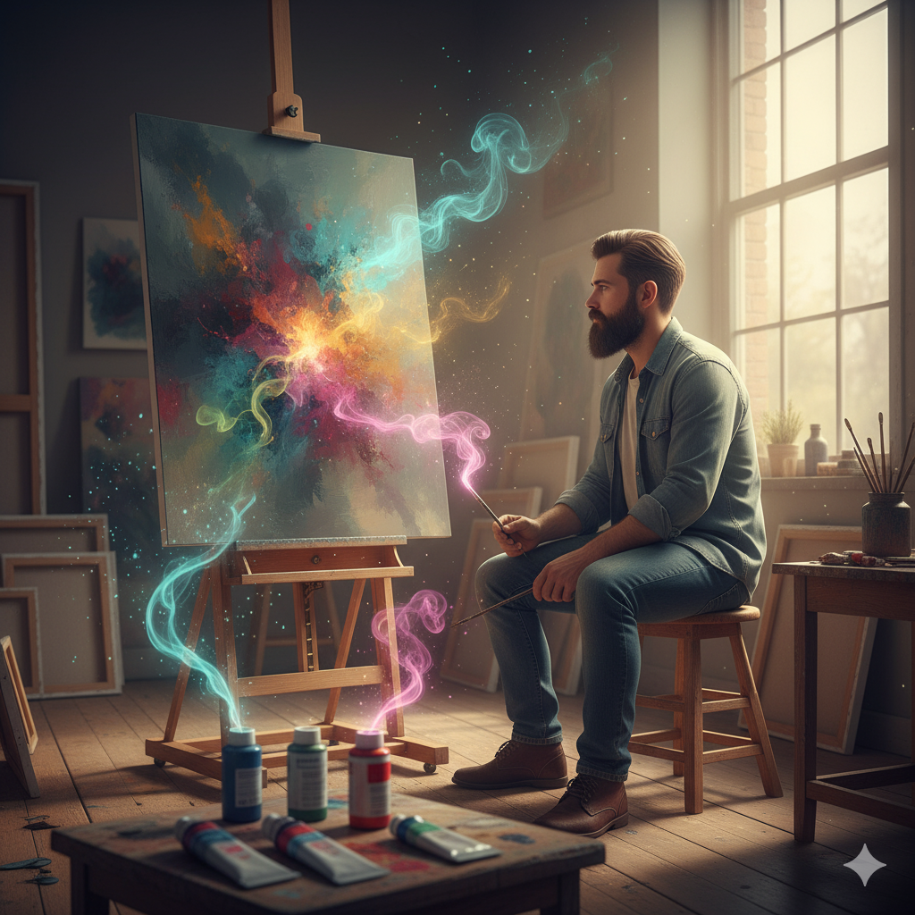 Illustration de la nouvelle 'Les Tubes de Couleur'